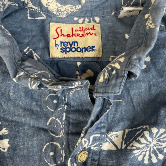 Reyn Spooner Alfred Shaheen Shirt Mens L Blue Hawaiian Button Fish Floral - Picture 4 of 12